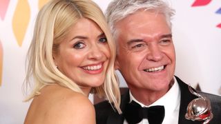 Holly Willoughby and Phillip Schofield pose with the award for Live Magazine Show for 'This Morning' in the winners room attends the National Television Awards 2020 at The O2 Arena on January 28, 2020 in London, England.