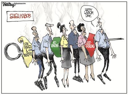 Editorial cartoon U.S. Labor Day wages