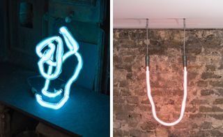 Neon table and pendant lights by Jochen Holz