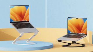 The Twelve South Curve Flex with MacBook elevated off a desk