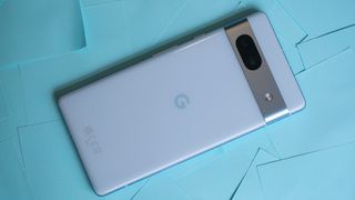 Google Pixel 7a review back angled head on sticky notes