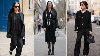 composite of three street style images showing what to wear to a funeral