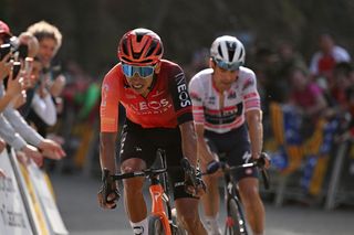 QUERALT SPAIN MARCH 23 Egan Bernal of Colombia and Team INEOS Grenadiers crosses the finish line as second place during the 103rd Volta Ciclista a Catalunya 2024 Stage 6 a 1547km stage from Berga to Queralt 1119m UCIWT on March 23 2024 in Queralt Spain Photo by David RamosGetty Images