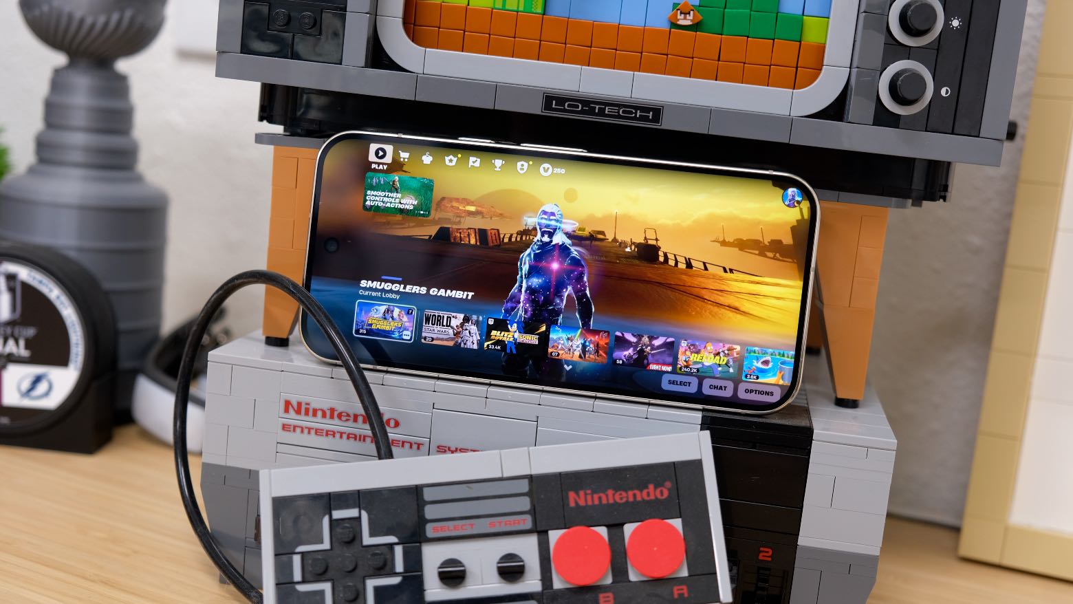 The Google Pixel 11 Pro resting on a LEGO N64 console