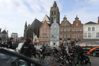 The team assemble in Oudenaarde Market