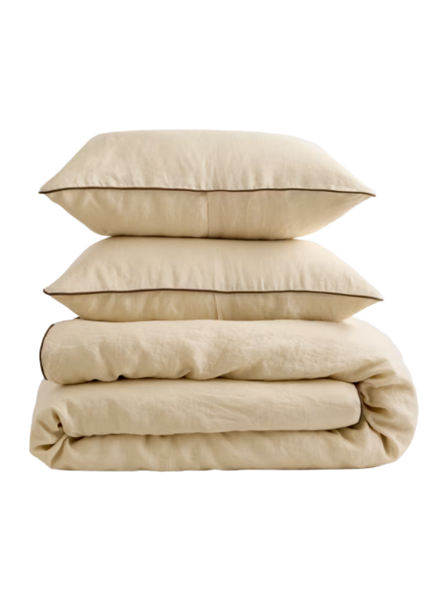 European Linen Piped Duvet Cover Set