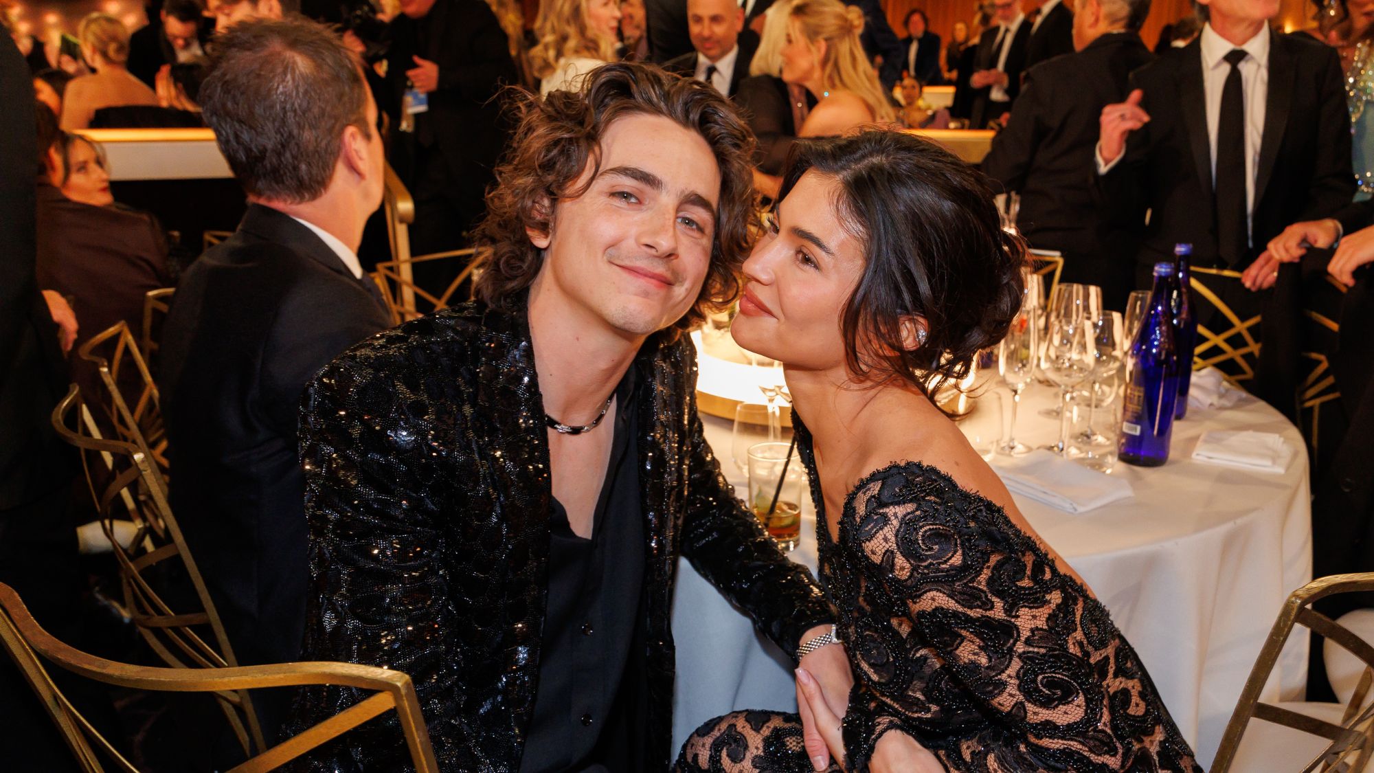 Timothée Chalamet and Kylie Jenner attend the 81st Golden Globe Awards