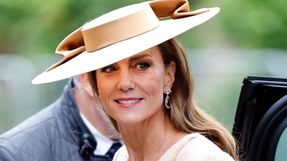 Catherine, Princess of Wales arrives to attend the wedding of Peter Phillips and Harriet Sperling at All Saints' Church on June 6, 2026