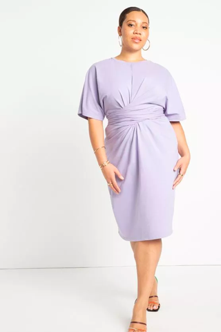 Digital Lavender Color Trend 2023 | ELOQUII Cross Front Flutter Sleeve Dress