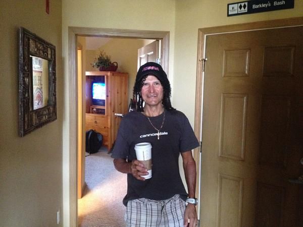 Tinker fuels up on coffee before our Leadville pre-ride