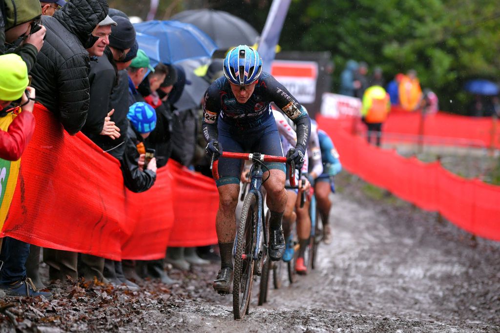 NAMUR BELGIUM DECEMBER 22 Katherine Compton of The United States during the 11th Namur World Cup 2019 Women Elite UCICX TelenetUCICXWC on December 22 2019 in Namur Belgium Photo by Luc ClaessenGetty Images