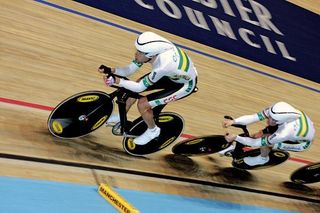 Bradley McGee leads his Australian team-mates on the way to bronze in the men's team pursuit.
