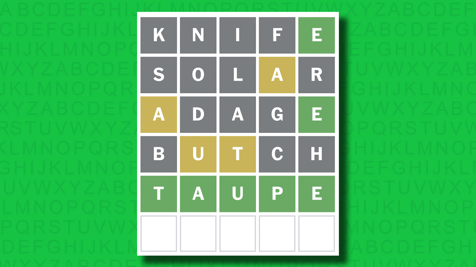 NYT Wordle answer for game 1462 on a green background