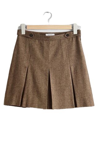  & Other Stories Pleated Herringbone Mini Skirt