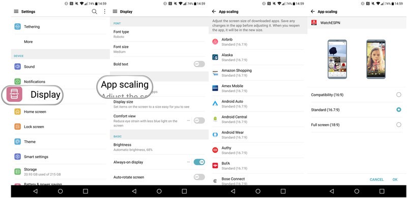 How to adjust LG G6 app scaling settings