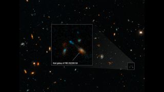 A Hubble Space Telescope image of the host galaxy of an exceptionally powerful fast radio burst, FRB 20220610A.