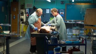 (L-R) Brian Cox as Tommy Tilden and Emile Hirsch as Austin Tilden in "The Autopsy of Jane Doe"