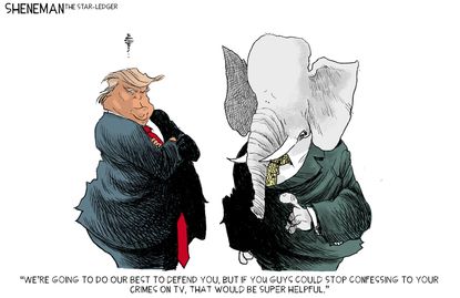 Political Cartoon U.S. Trump Confessing Crimes