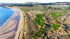 Dumbarnie Links, the beach and sea seen from above