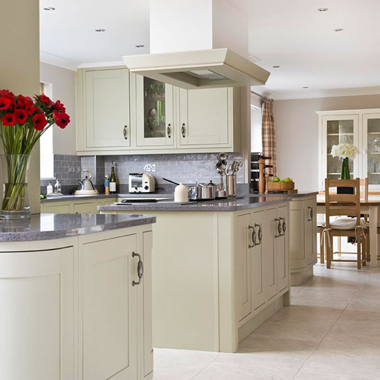 kitchen with cabinet and white flooring