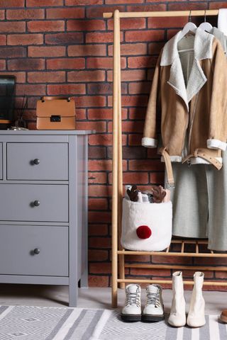 Exposed brick in a storage room