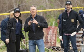 Pictured L-R: Vanessa Ferlito as Special Agent Tammy Gregorio, Scott Bakula as Special Agent Dwayne Pride, and Rob Kerkovich as Forensic Agent Sebastian Lund