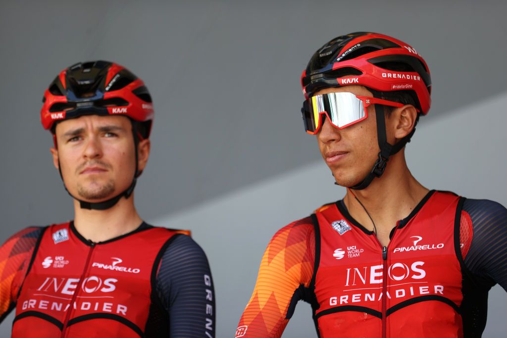 MOTIERS FRANCE JULY 20 Egan Bernal of Colombia and Team INEOS Grenadiers prior to the stage eighteen of the 110th Tour de France 2023 a 1849km stage from Motiers to BourgenBresse UCIWT on July 20 2023 in Motiers France Photo by Michael SteeleGetty Images