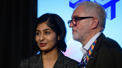 Zarah Sultana and Jeremy Corbyn speaking at the 2021 Labour Conference.