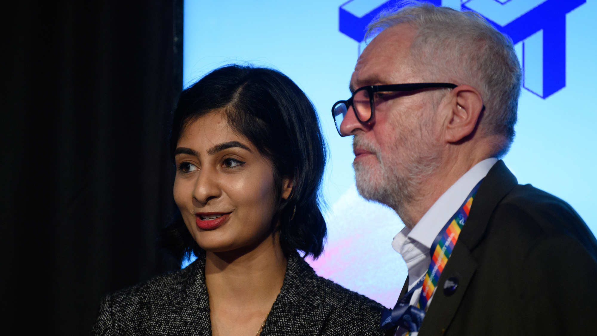 Zarah Sultana and Jeremy Corbyn speaking at the 2021 Labour Conference.