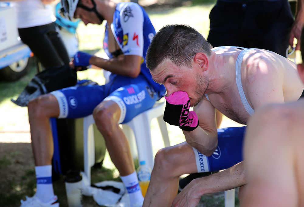 Dries Devenyns cleans up after stage 1 at the Tour Down Under