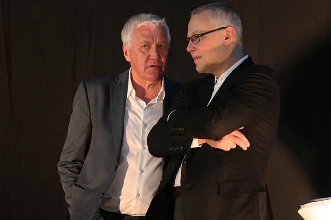 Omega Pharma Quickstep's Patrick Lefevere and Zdenek Bakala
