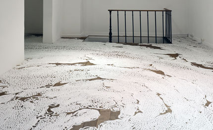 Installation view of Japanese salt artist Motoï Yamamoto's new solo exhibition, 'Floating Garden', at Paris' La Galerie Particulière