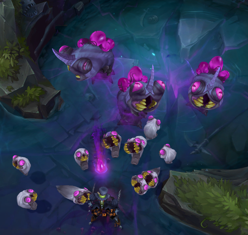 Champions fighting with voidgrubs in League of Legends.