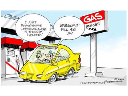 Editorial cartoon falling gas prices