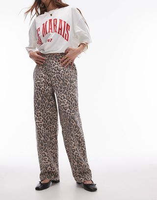 Topshop Leopard Straight Leg Denim Pants in Multi