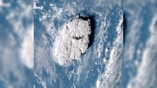 A zoomed-in view of the eruption, taken by Japan's Himawari-8 satellite at 04:50 UTC on 15 January 2022, about 50 minutes after the eruption started.