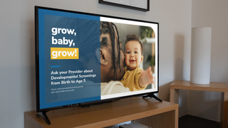 A display in a hospital lobby showcasing baby instructions for a healthy child. 