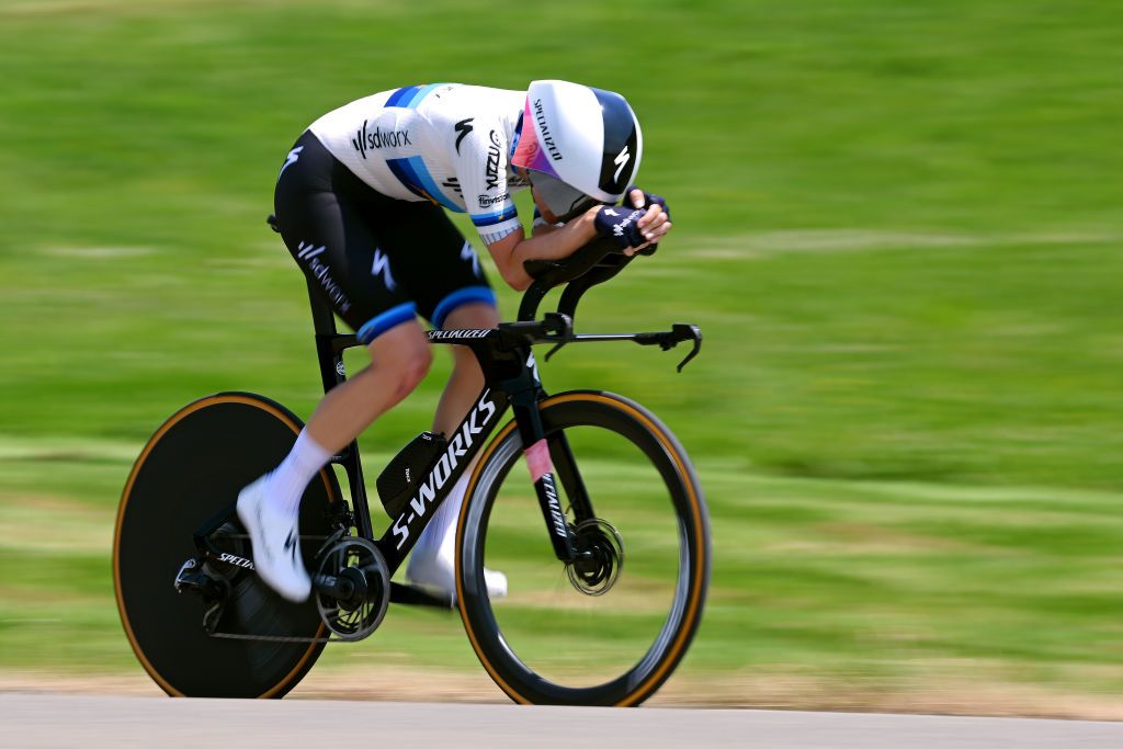 ABTWILL SWITZERLAND JUNE 18 Marlen Reusser of Switzerland and Team SD Wor sprints during the 3rd Tour de Suisse Women 2023 Stage 2 a 257km individual time trial from St Gallen to Abtwil UCIWWT on June 18 2023 in Abtwil Switzerland Photo by Dario BelingheriGetty Images