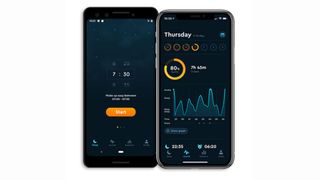 Two phones showing the SleepCycle app in use with different graphs showing sleep insights