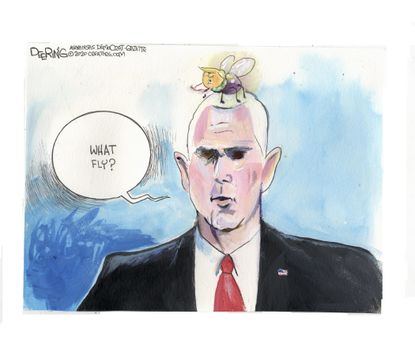 Political Cartoon U.S. Pence fly Trump