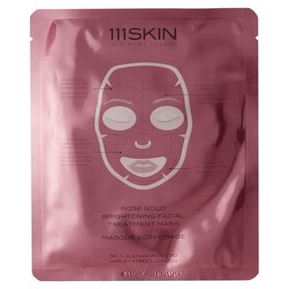An image of 111Skin brightening facial mask sheet in a rose gold package.
