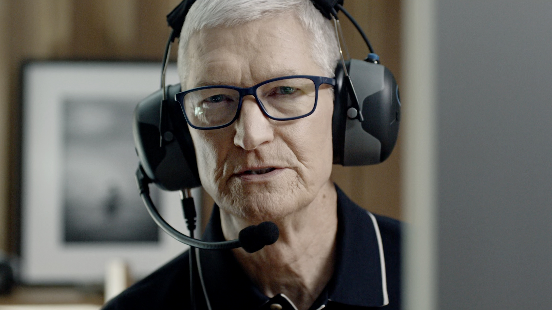 Apple CEO, Tim Cook, in an F1 headset