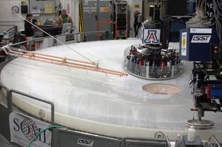 An 8.4-meter mirror for the Large Synoptic Survey Telescope being polished at the Richard F. Caris Mirror Lab.