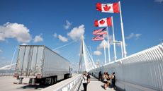 Truck crosses border from Canada to the U.S. as tariffs kick in amid growing trade war