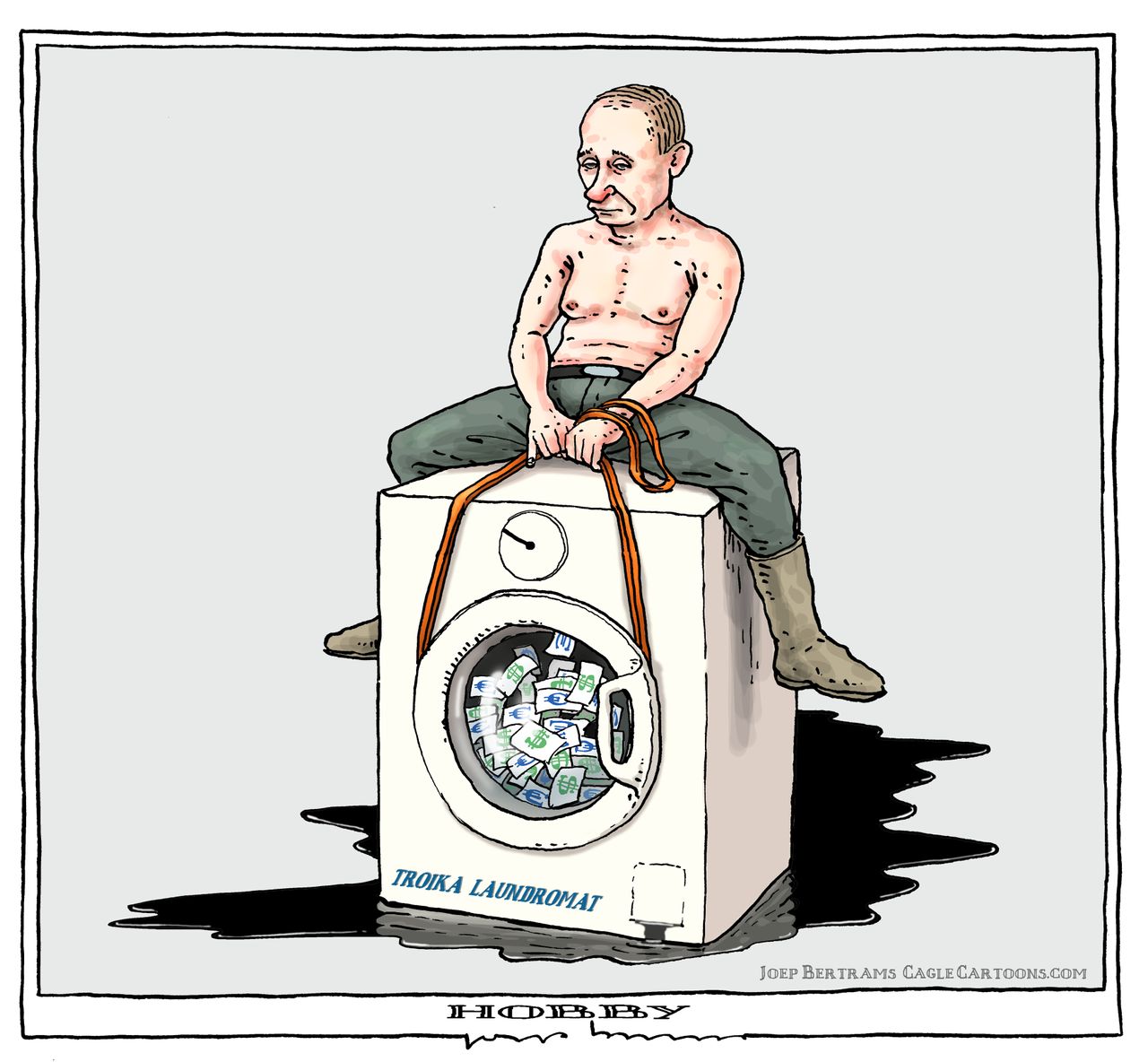 Political Cartoon World Putin Russia Troika money laundering