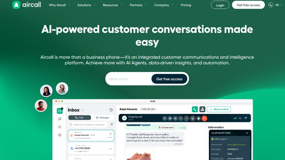 Website screenshot of Aircall (November, 2025)