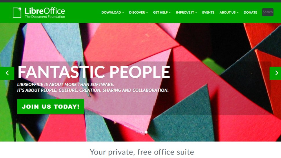 Website screenshot of LibreOffice (August, 2025)