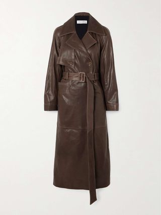 Valetta Double-Breasted Belted Leather Trench Coat