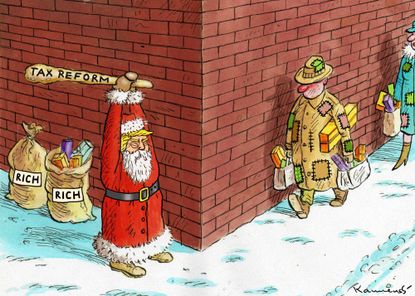 Political cartoon U.S. Christmas Trump tax reform wealthy middle class