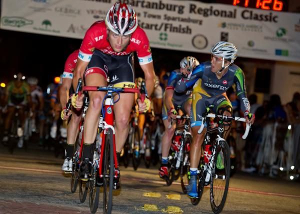 Carlos alzate (Team Exergy) has words with a Kenda rider